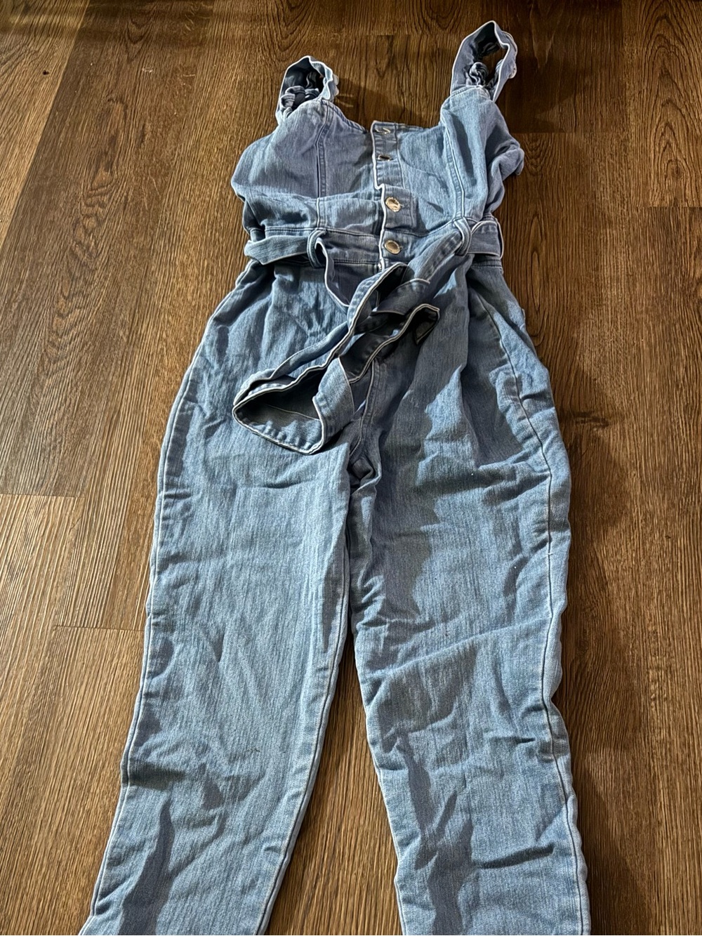 Light Wash Denim Utility Jumpsuit with Tie Waist